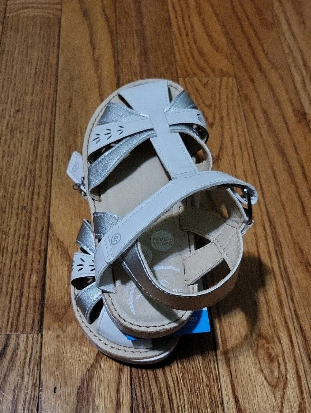 Stride Rite Girls White & Silver T-Strap Sandals